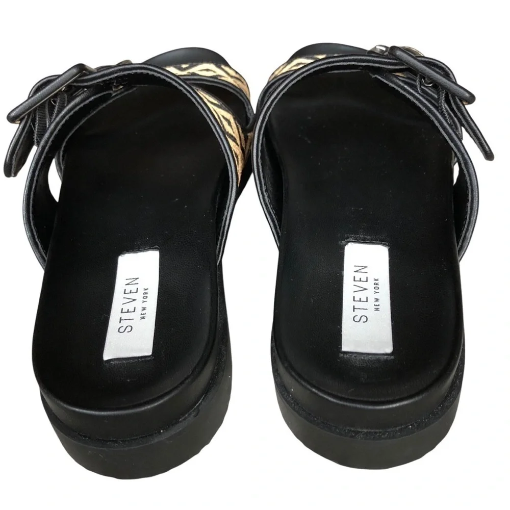Steven New York Women's Micah Black and Gold Platform Sandals 6.5